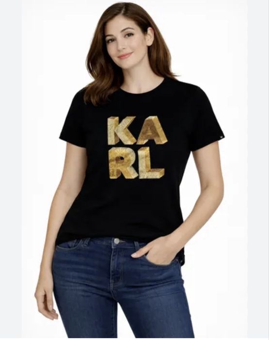 Чорна футболка Karl Lagerfeld з золотим логотипом