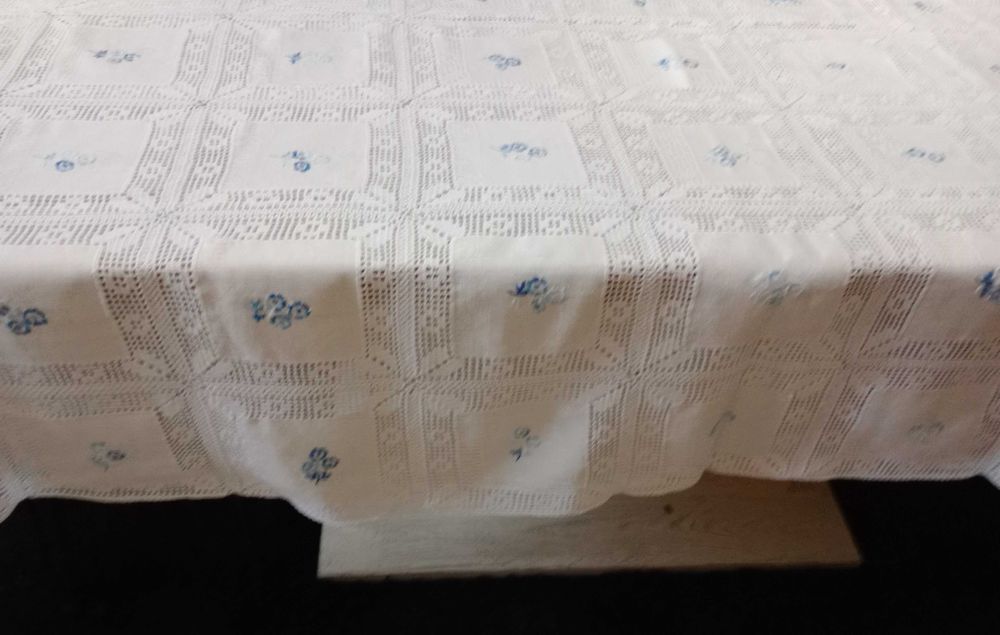 Antiguidades Toalha Luxo Linho Puro, artesanal Med. 2,20 X 1,60 Metros