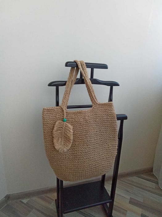 Джутовая сумка-шоппер . Ручная работа.