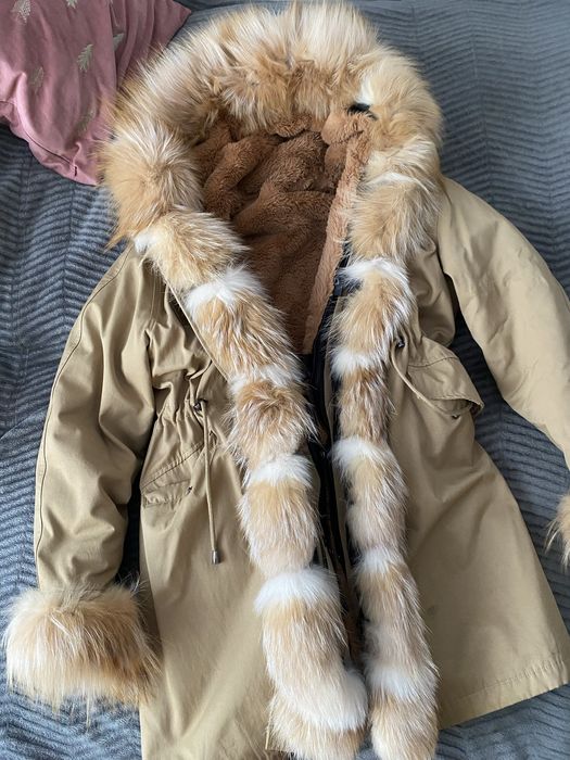 Piekna parka futro naturalne ciepła kurtka
