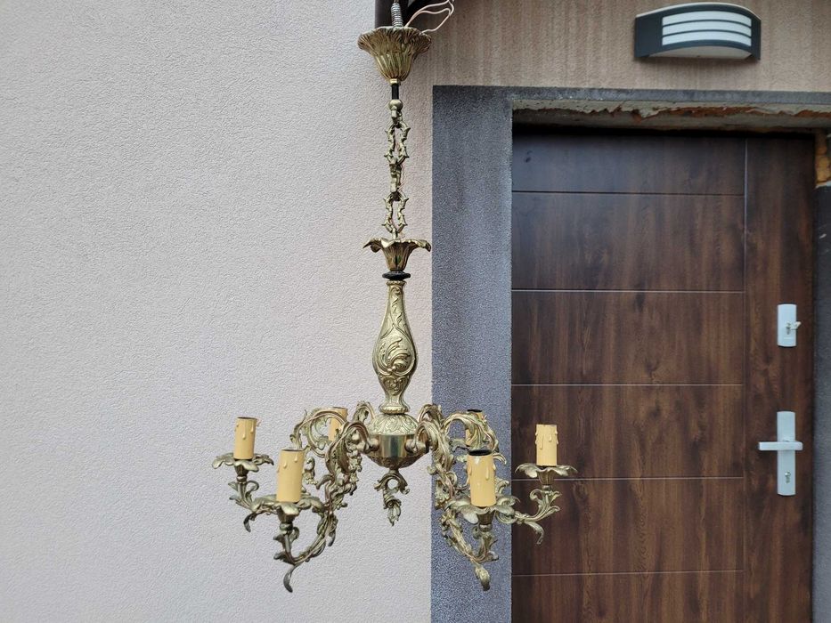 Żyrandol z mosiądzu sześcioramienny świeczkowy