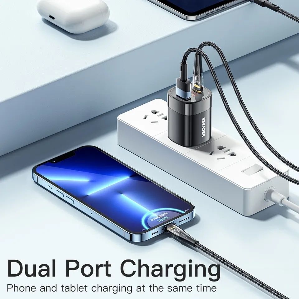 GaN 33W зарядка юсб+тайп си с дисплеем мощная ган USB+Type C тип-це ес ...