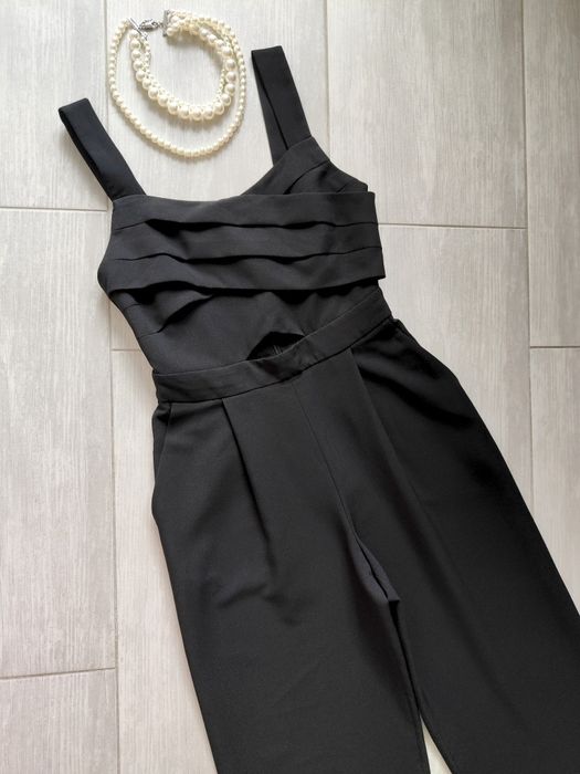 Zara S Czarny elegancki kombinezon z szerokimi nogawkami kuloty