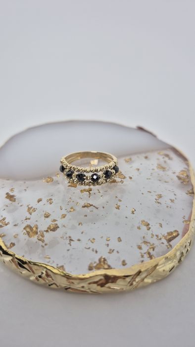 Nowy złoty pierścionek łączony szlifowane kulki czarne r.15 p.585