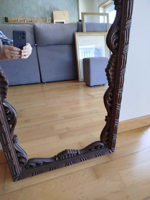 Antigo e elegante Espelho, madeira maciça