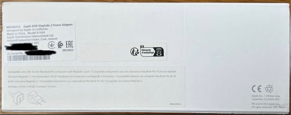 Apple MagSafe 85W Power Adapter – New, 3-Year Warranty64586412398977122