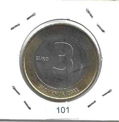Eslovénia - -  3 Euros - 2011 - - 20º Aniv. da Independência - - Moeda