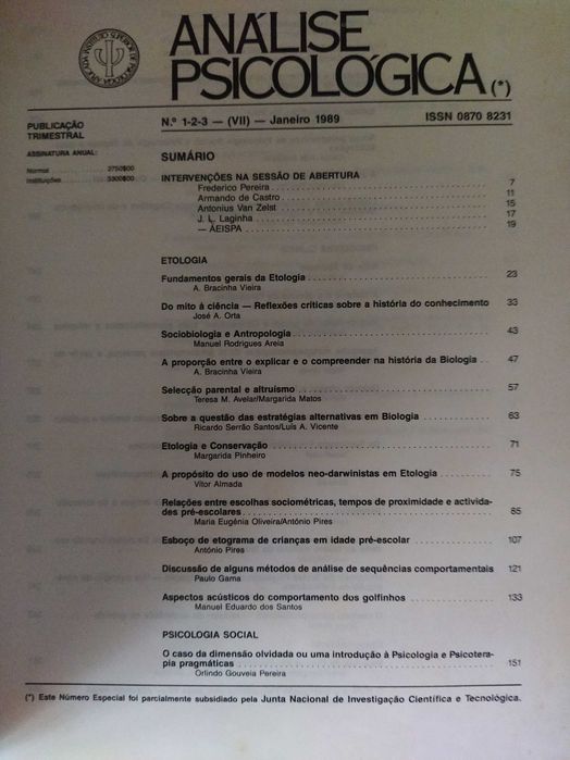 Análise Psicológica nºs 1-2-3 Série VII - Do Mito à Ciência...