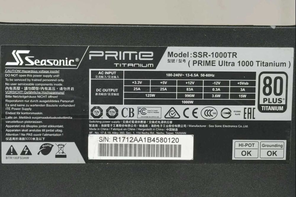 Seasonic TX-1000 SSR-1000TR Prime Ultra Titanium 1000W gwara