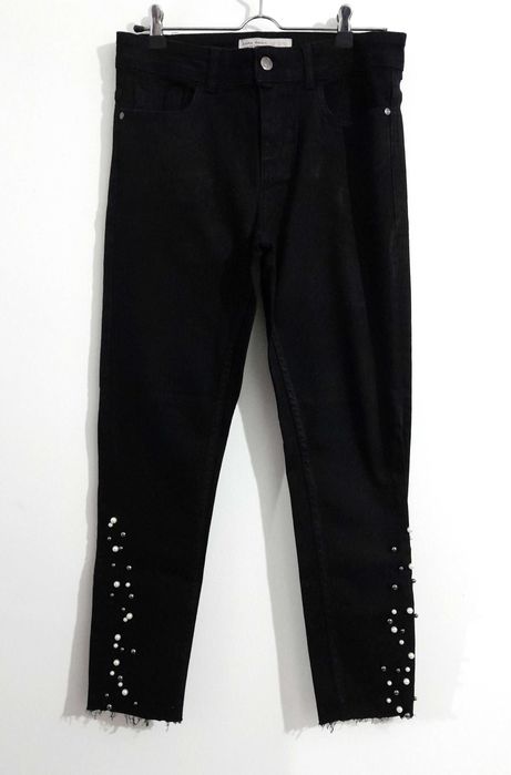 Calças de ganga pretas skinny com pérolas Zara T: 38