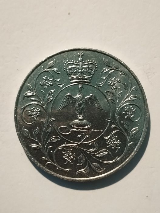 Moeda 25 Pence 1977 UK,  25 anos subida trono Rainha Elisabete  II