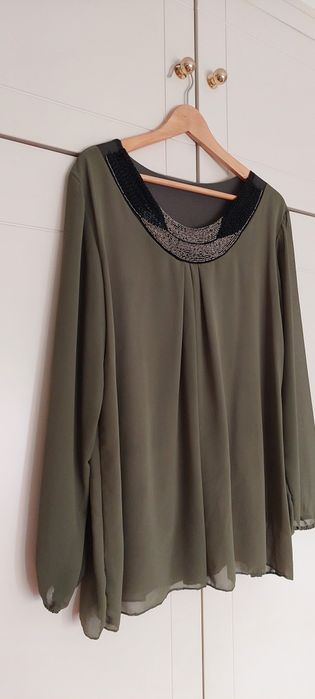 Blusa NOvA verde seco missangas brilhantes
