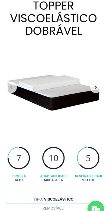 Topper (sobrecolchão) viscoelástico 200x200 dobrável novo