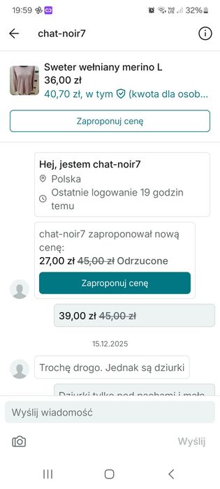 Sweter merino L rezerwacja