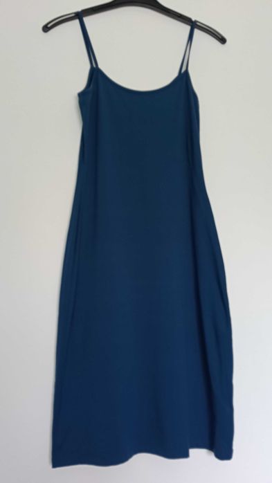 Vestido Midi Azul de alças Tecido Premium Meryl Lycra