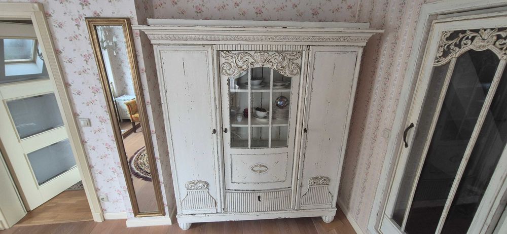 Duża biała szafa / Kredens Prowansalski Shabby Chic / Drewno / Antyk