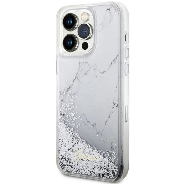 Etui Guess Liquid Glitter Marble na iPhone 14 Pro Max - białe