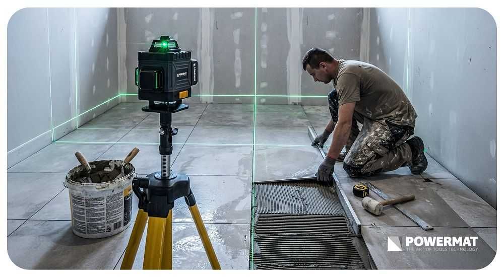 POWERMAT Poziomica Laserowa Laser Krzyżowy Zielony 360°16 Linii PM1492