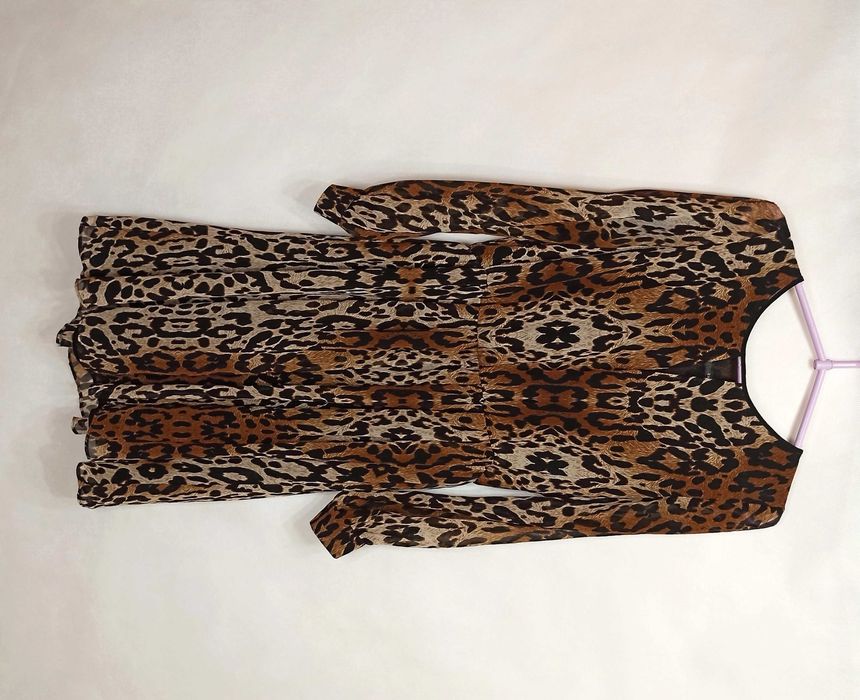 Zwiewna sukienka ZARA w cętki panterka zwierzęcy print szyfonowa 38 M
