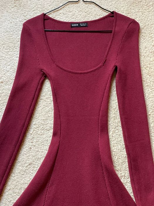 Shein privé vestidos gola quadrada malha canelada