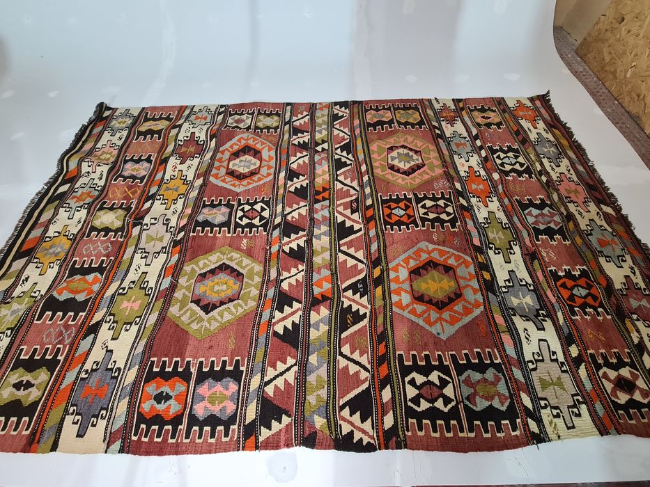 Carpete multicolorida com motivos índios 250x150 cm vintage