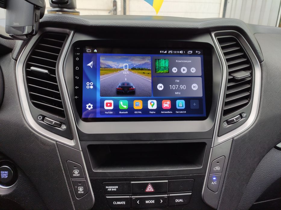 Магнитола мощная для Hyundai Santa Fe, с CarPlay +QLED 4GB оперативки.
