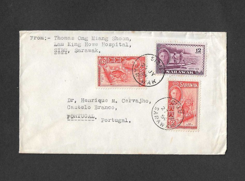 Carta enviada de Sarawak para Portugal 1954