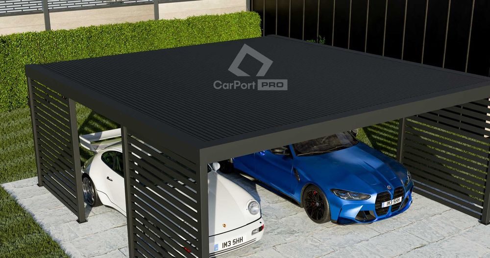 CarPort PREMIUM - wiata samochodowa 6x5,5 - antracyt - zabudowa  CP111