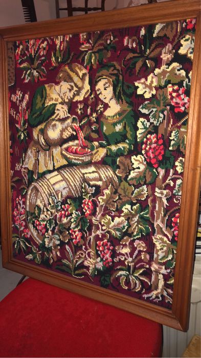 Quadro antigo artesanal, perfeito Ponto Cruz. Vinhas