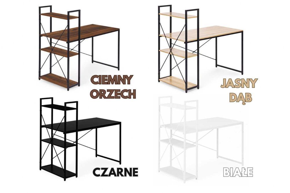 NOWE Biurko Loft Gamingowe Biurowe Czarne z Półkami 120x60cm Okazja FV