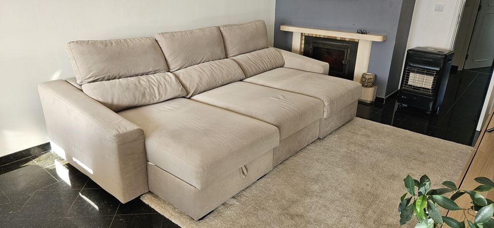 Sofá do Gato Preto com chaise-longue  cor cinzenta