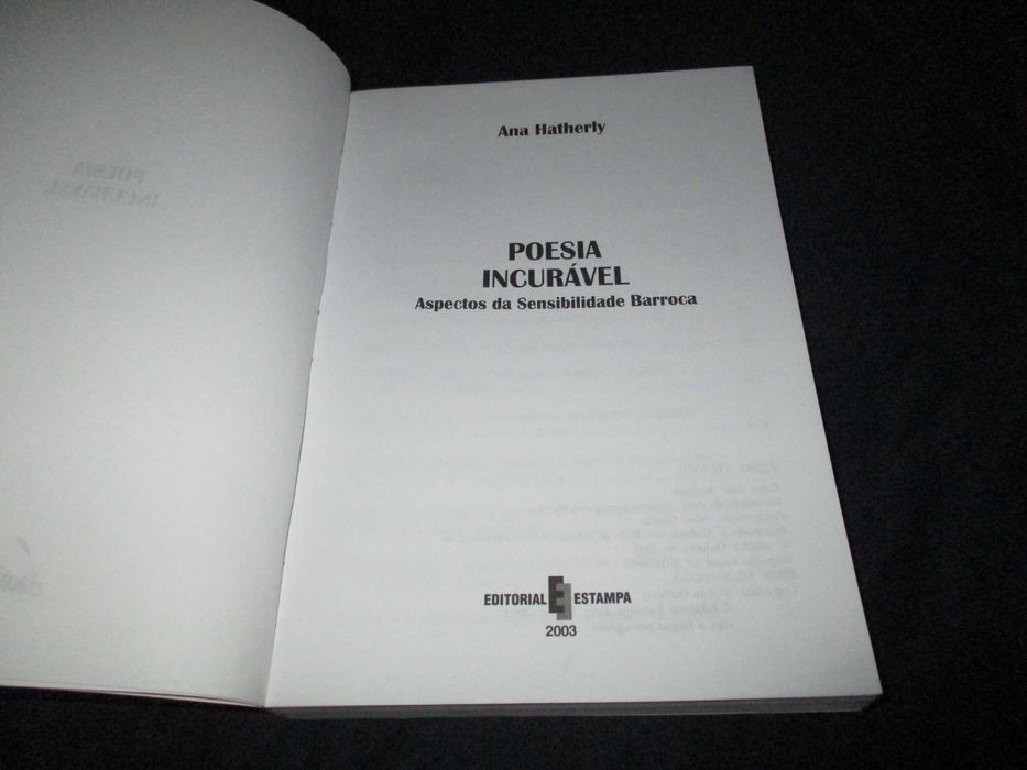 Livro Poesia Incurável Aspectos da Sensibilidade Barroca Ana Hatherly