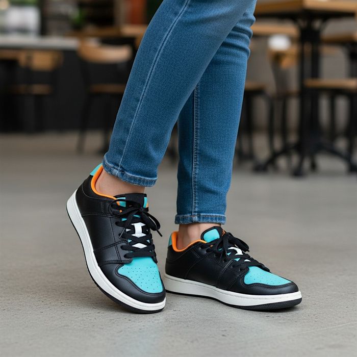 Buty sportowe damskie czarne sneakersy z turkusowy przód 6639 rozm. 40