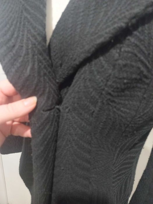 czarny krotki plaszczyk 12 40 guziki bawelna welna 63 cm