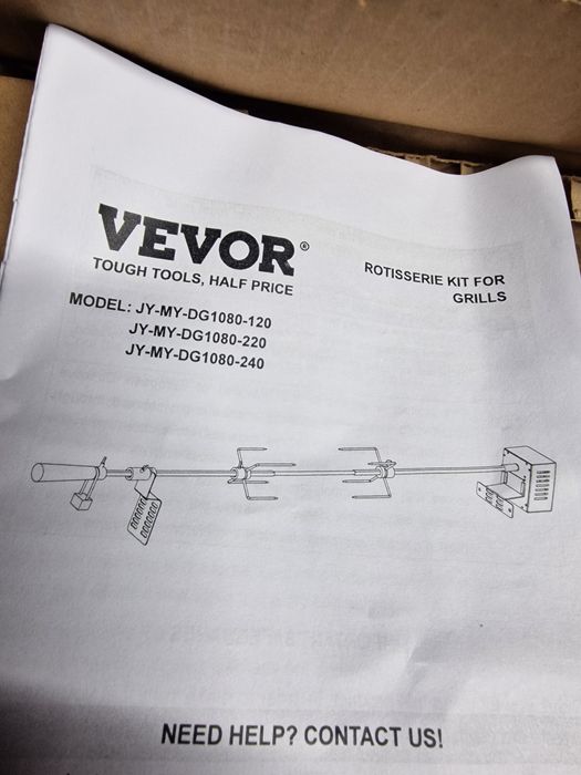VEVOR JY-MY-DG1080, um kit universal de espeto giratório elétrico para churrasqueiras.