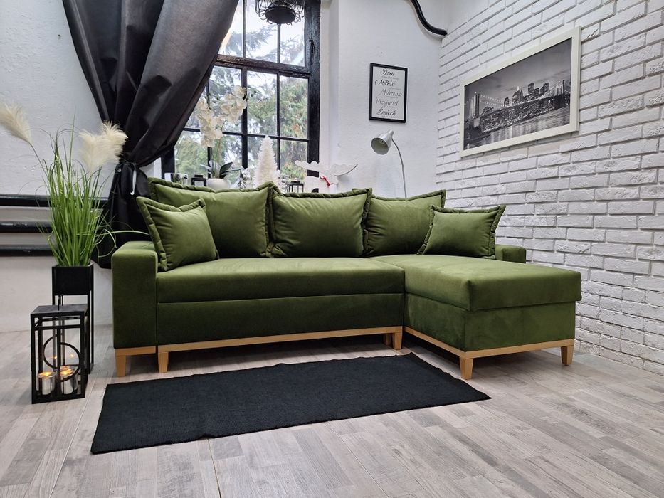 Narożnik Tokio sprężyny welur drewno