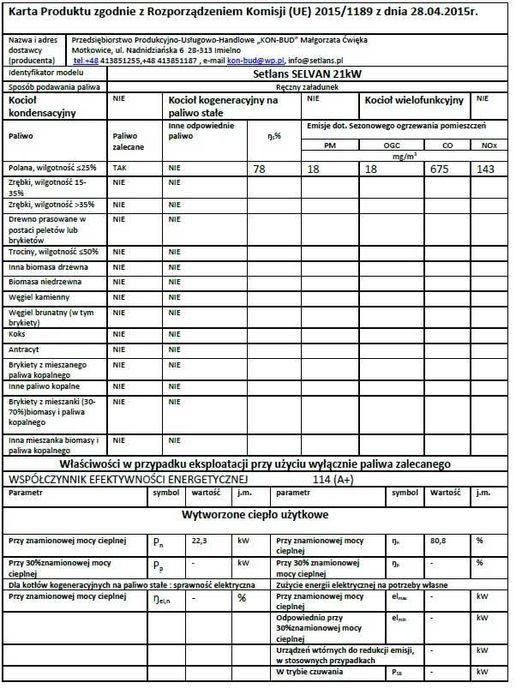Kocioł / piec SETLANS SELVAN 21kW 5 klasa