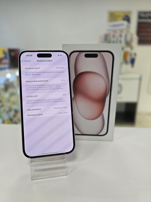iPhone 15 128GB - 87% kondycja - Gwarancja - Sklep - Różowy