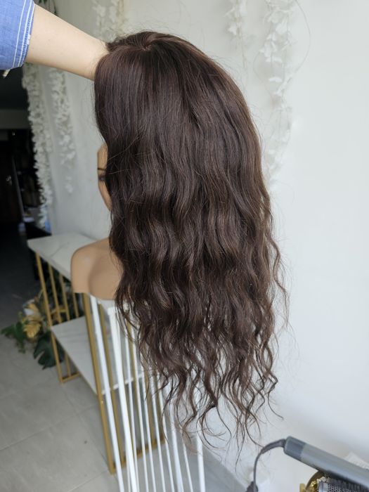 Tupet topper Klaudia fale imitacja skóry naturalny brąz duża baza pełne krycie  50 cm