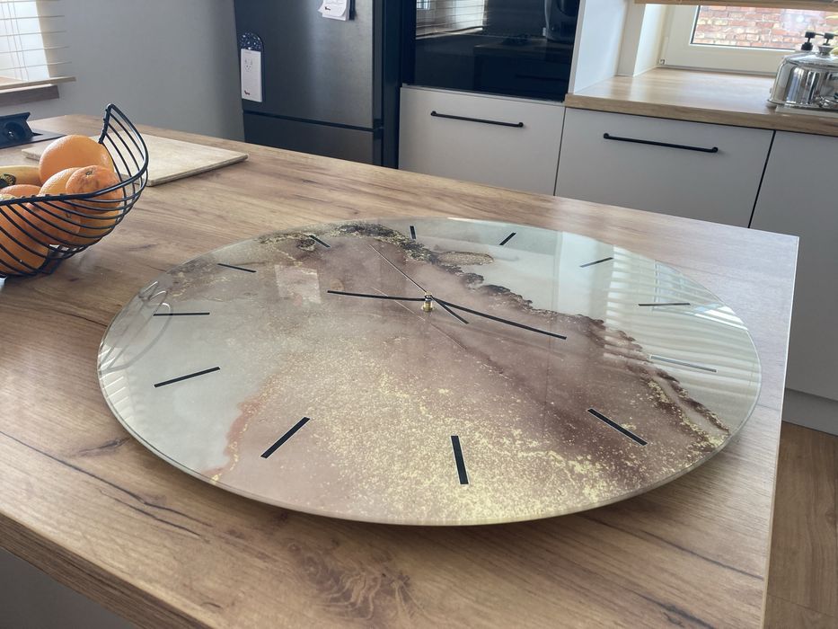 Zegar ścienny szklany, 60cm, cichy, motyw złoto