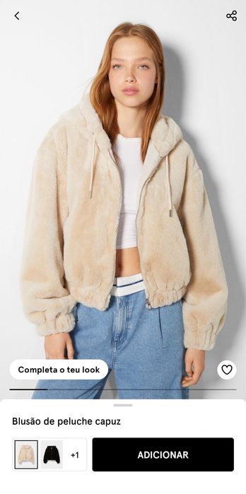 Blusão de Peluche/pelo capuz S/M - Bershka