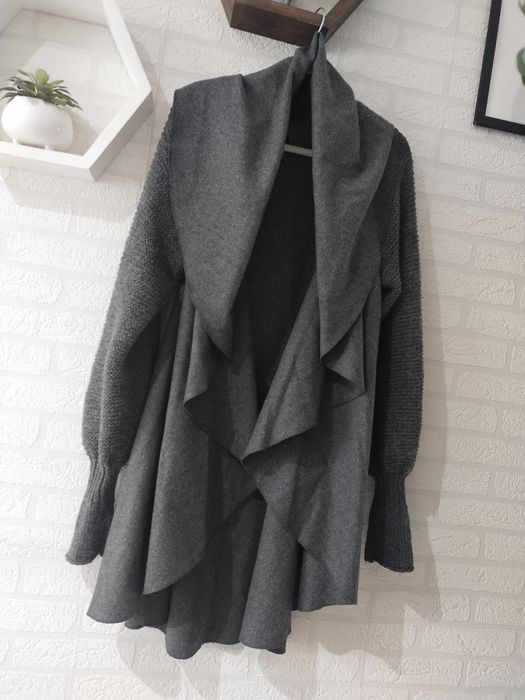 Świetna ciepła wełniana narzutka kardigan S M