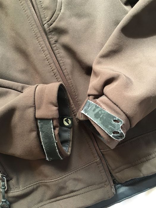 Stormberg xs, kurtka softshell z kapturem, kieszeniami, brązowy