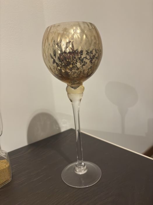 Castiçal em vidro dourado alto – 30 cm | decoração elegante