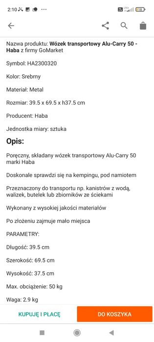 Wózek plażowo turystyczny Alu-Carry 50 Haba