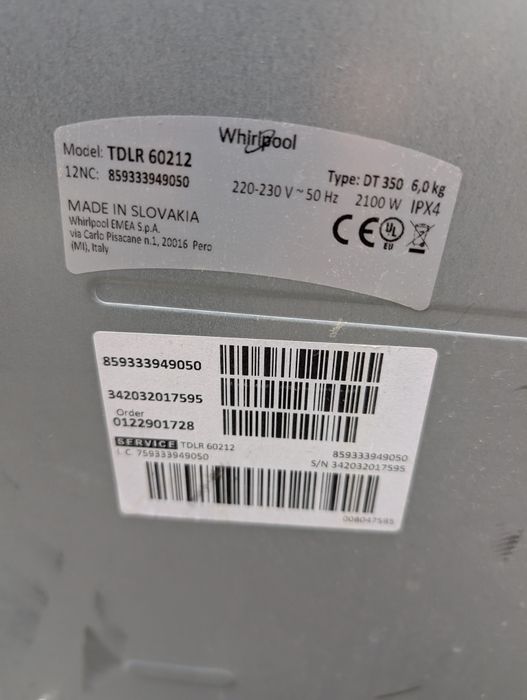 Стиральная машина вертикальной загрузки Whirlpool TDLR 60212