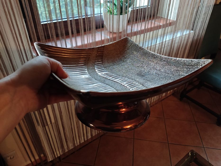 Patera owocarka piękna złoto - miedziana ceramika duża kolekcjonerska