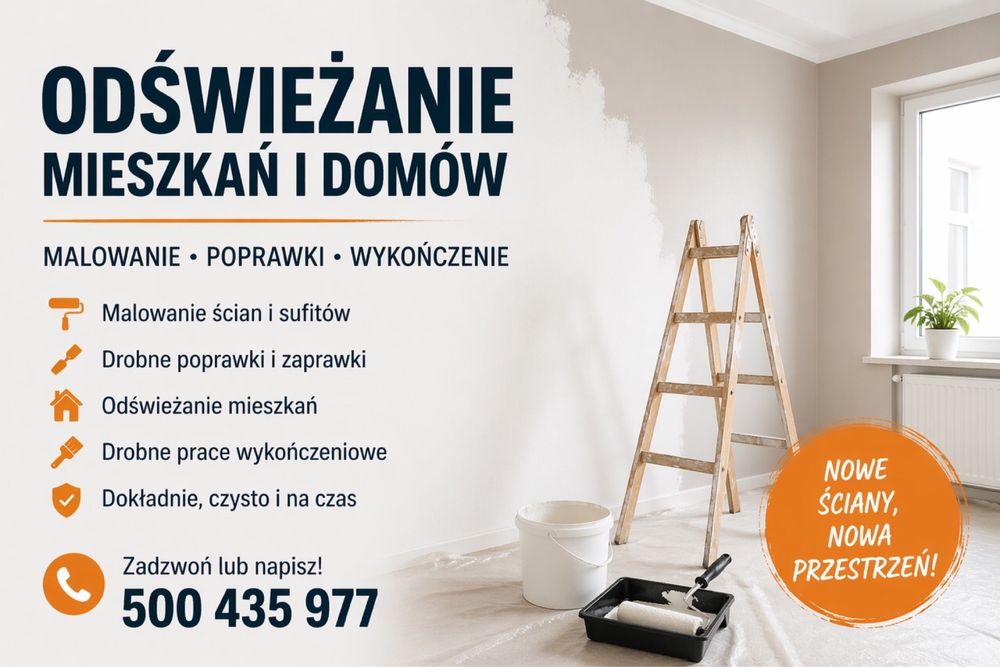 Odswieżanie, Malowanie, Drobne wykonczenia wnętrz.