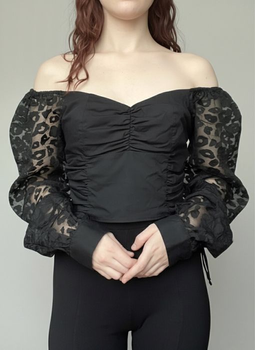 Блуза з пишними рукавами, топ, леопардовий принт zara