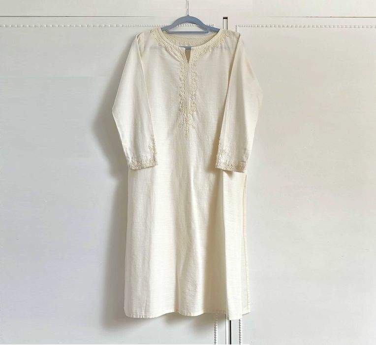 Nowy biały komplet indyjski S 36 boho bohemian retro kameez salwar